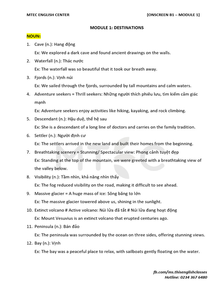 Module 1 Onscreen b1 Vocab List | PDF