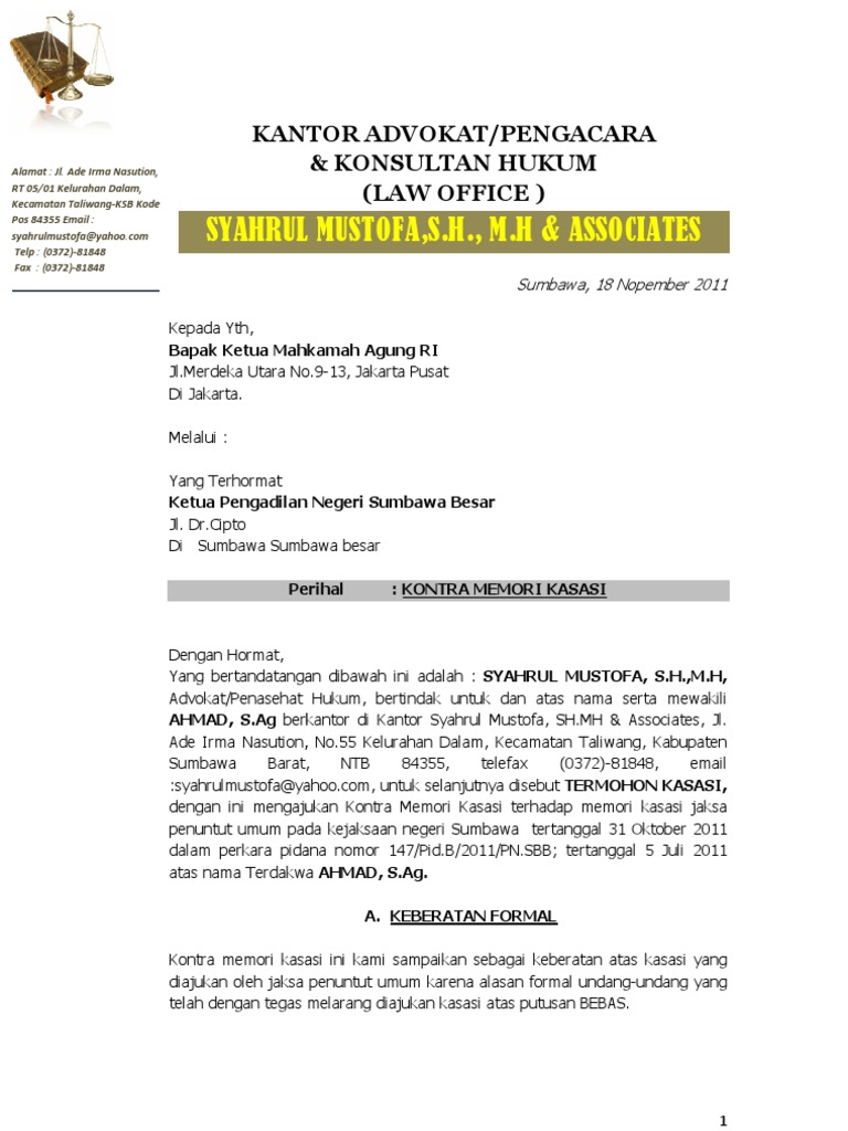 Kontra Memori Kasasi Ahmad