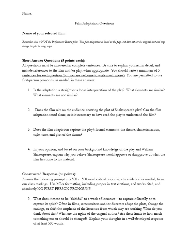 Adaptation Questions | PDF