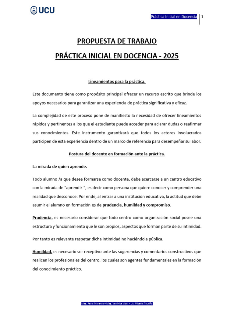 Plan de Trabajo y Lineamientos - Práctica Inicial en Docencia 2025 | PDF