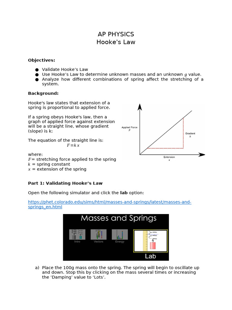 Hookes Law PhET Lab 3 | PDF