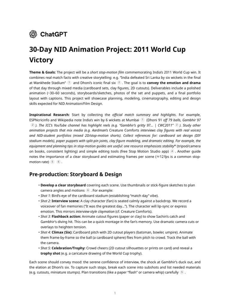 30-Day NID Animation Project - 2011 World Cup Victory | PDF | Animation ...