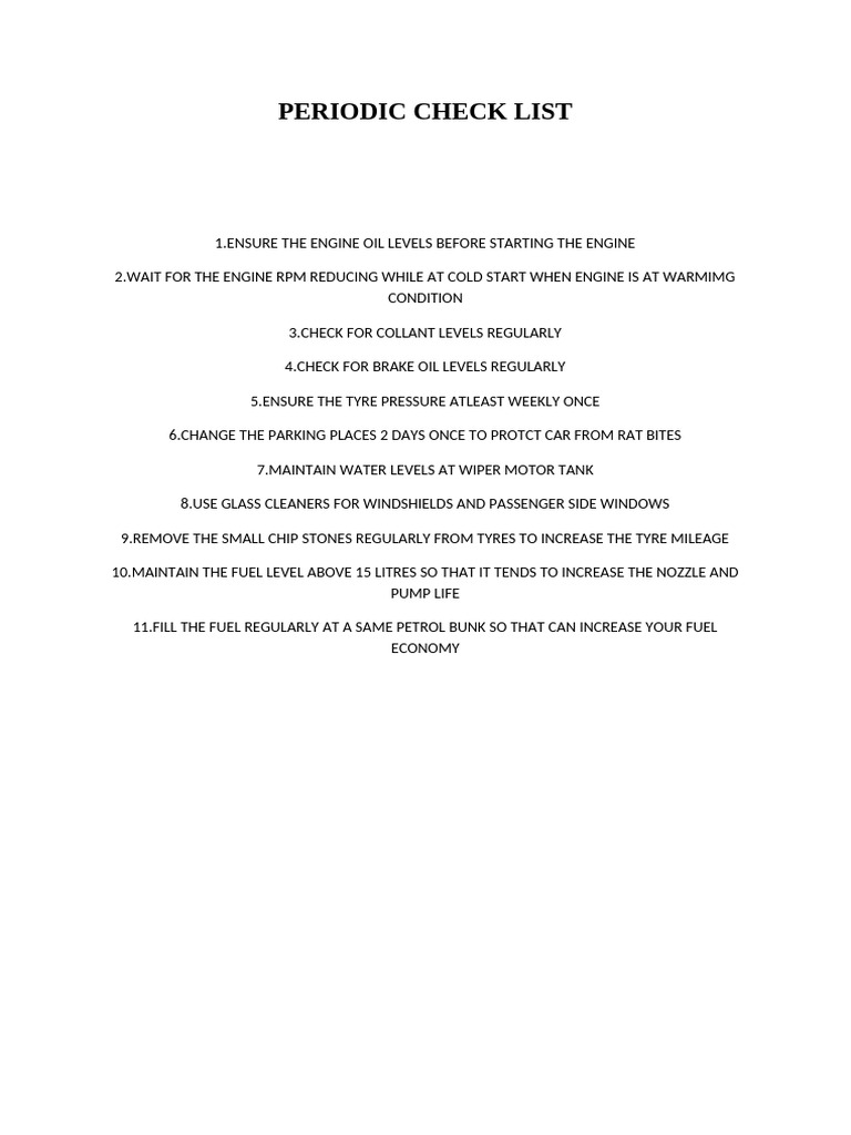 Periodic Check List | PDF