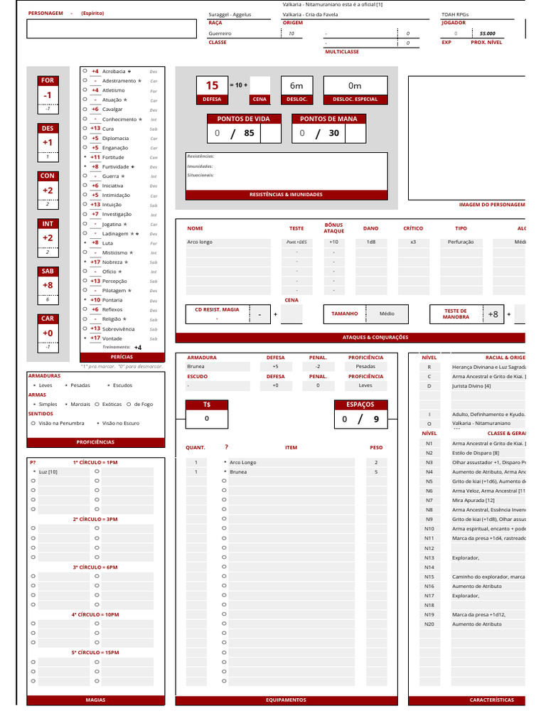 Ficha Template Wayne RPG - PJ | PDF | Arco e flecha