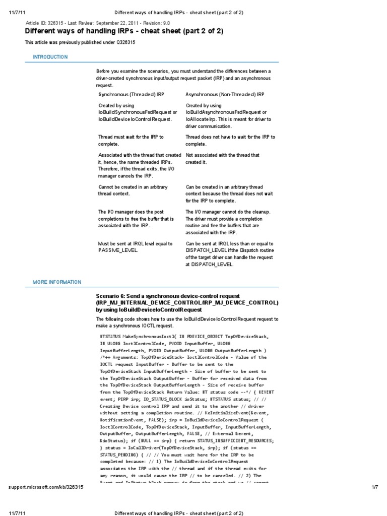 Handling IRPs: Cheat Sheet Part 2 | PDF