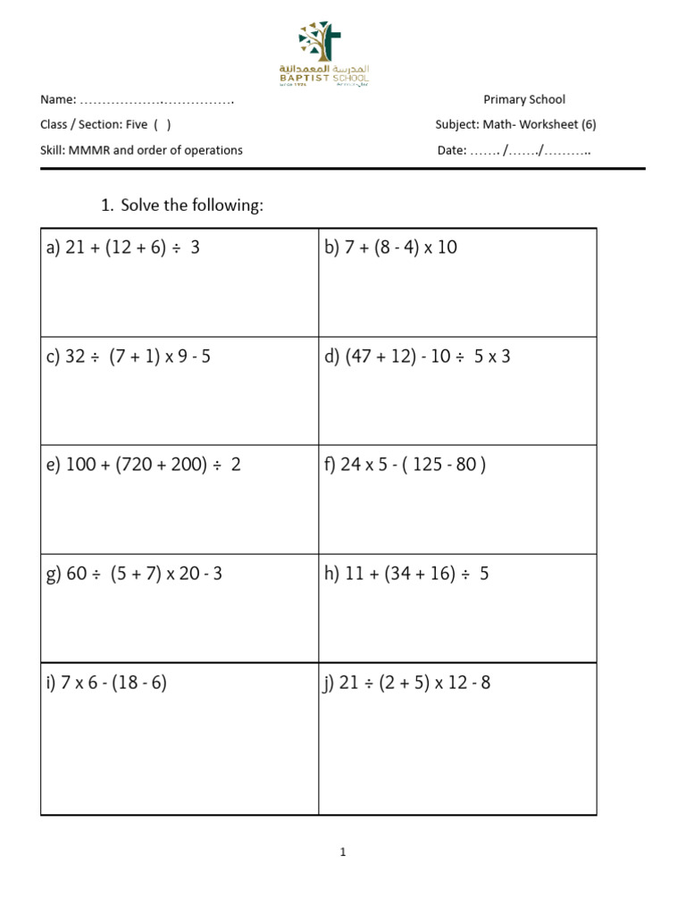 Worksheet (6) - MMMR and Order of Operations Extra Practice | PDF