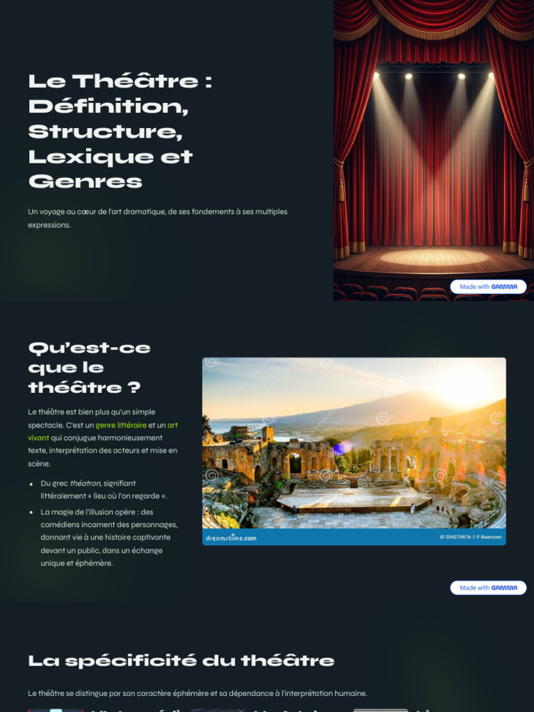 Le Theatre Definition Structure Lexique Et Genres | PDF | Théâtre | Comédie
