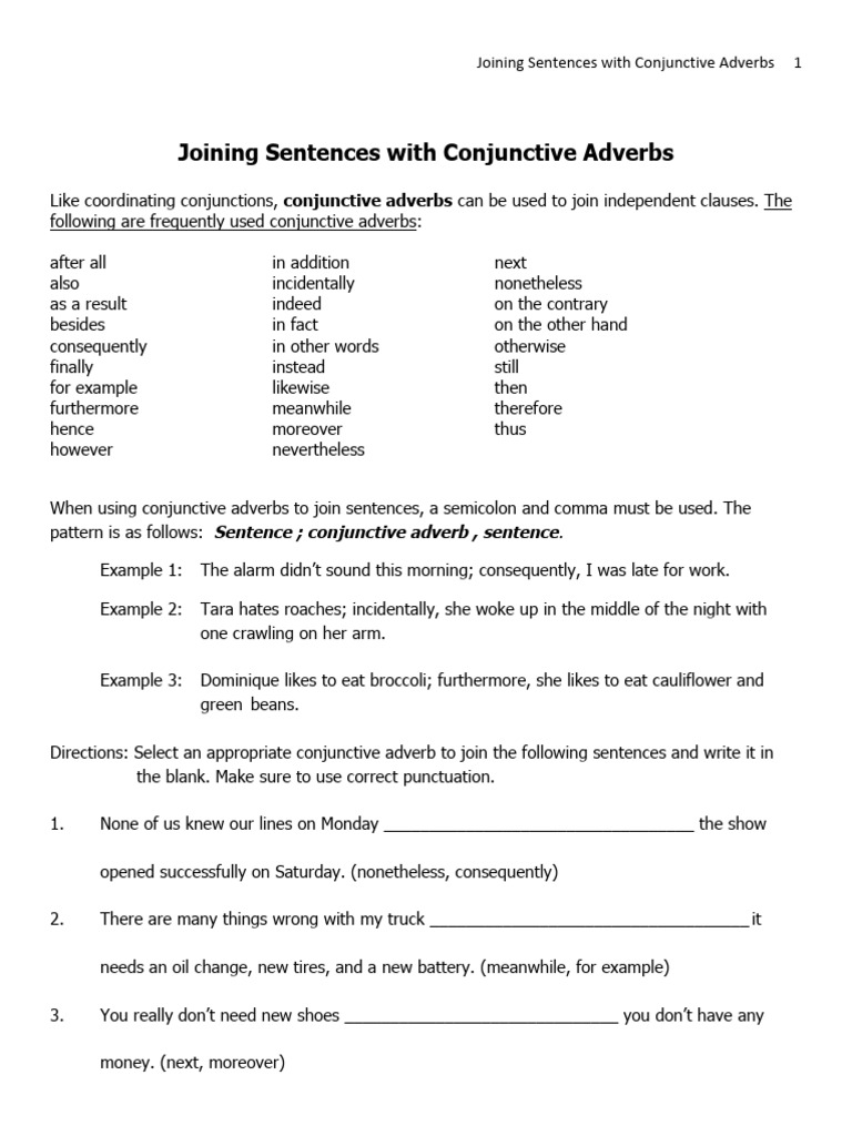 Conjunctive Adverbs | PDF
