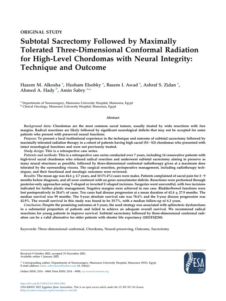 Subtotal Sacrectomy Followed by Maximally Tolerated 3D Conformal | PDF ...