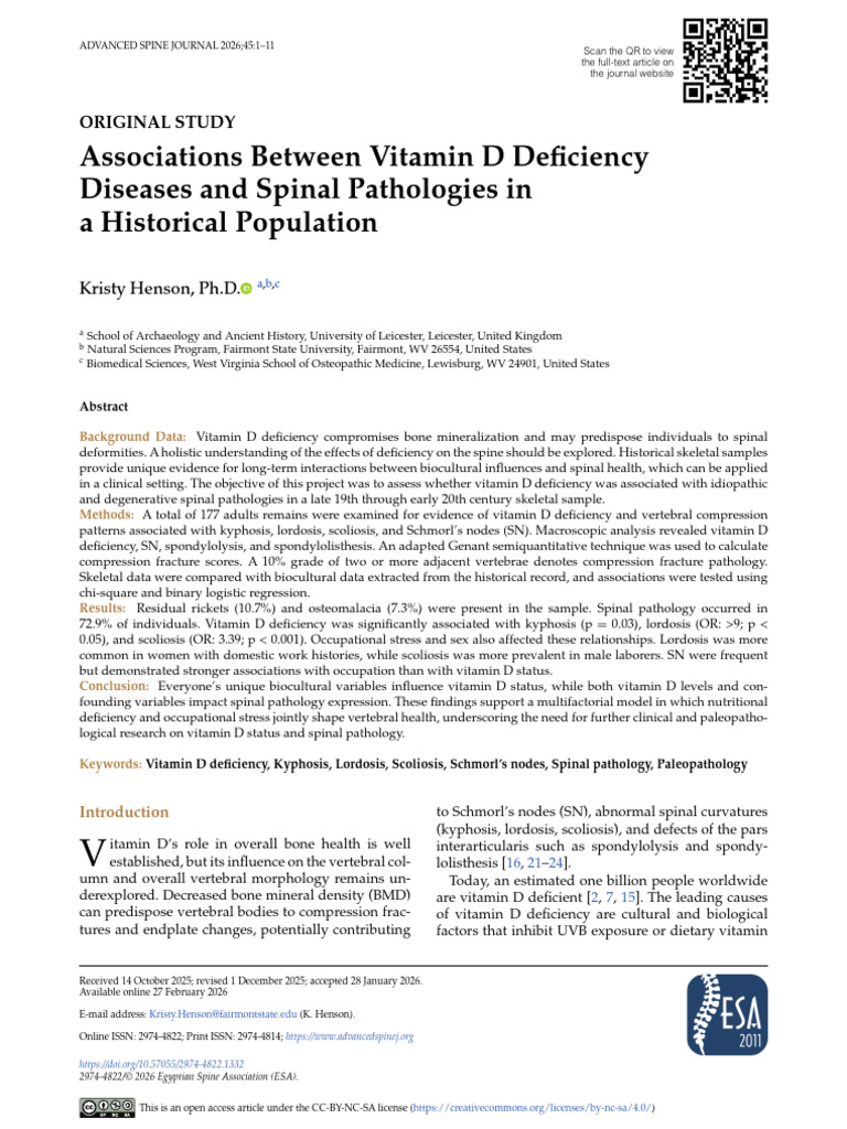 Associations Between Vitamin D Deficiency Diseases and Spinal Pat | PDF