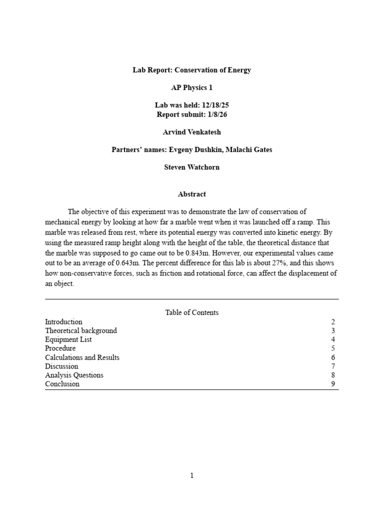 AP Physics Lab Report - Conservation of Energy Final | PDF