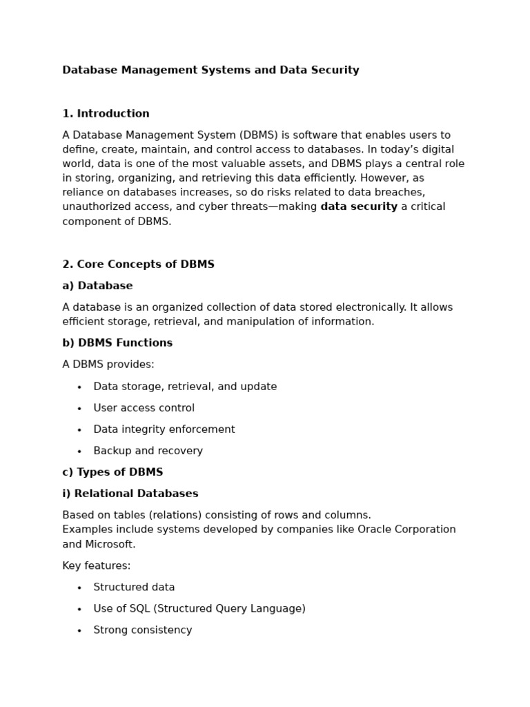 Database Management Systems and Data Security | PDF | Databases ...