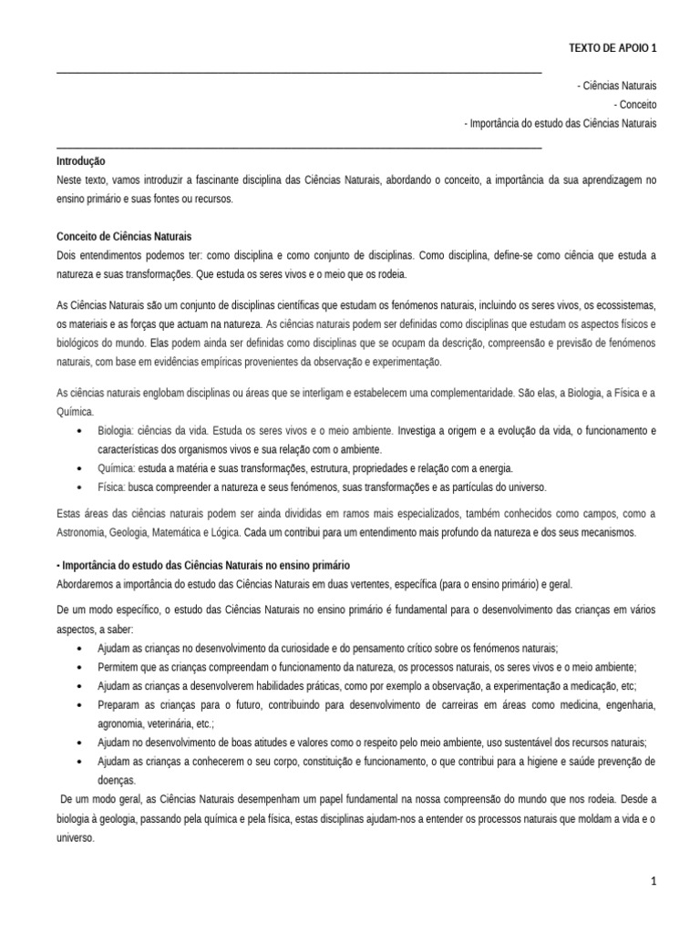Aula 1 Conceito, Fontes e Importancia Das CN | PDF