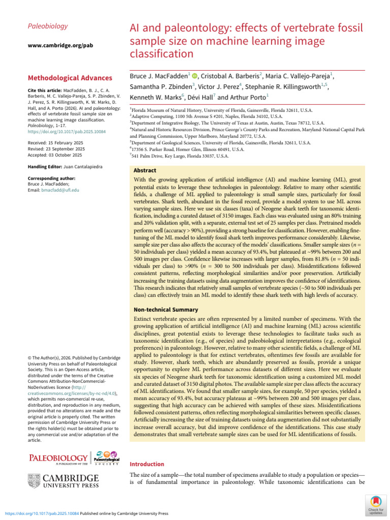 Ai and Paleontology Effects of Vertebrate Fossil Sample Size On Machine ...