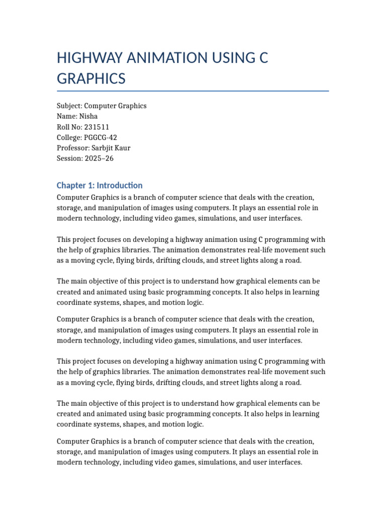 Highway Animation Project Report | PDF