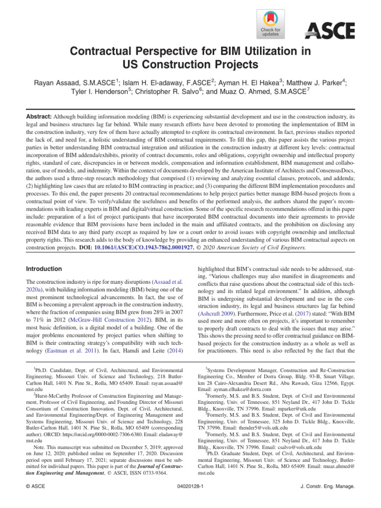 Contractual Perspective For BIM Utilization in US Construction Projects ...