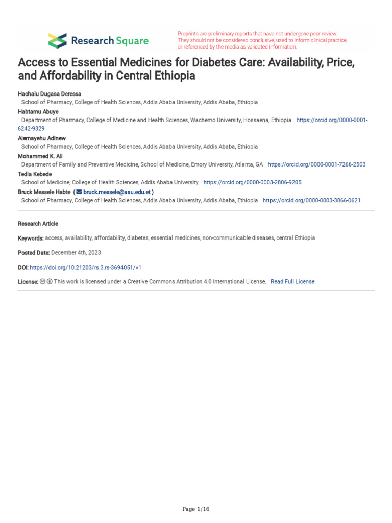 Access To Essential Medicines For Diabetes Care Av | PDF | Non ...