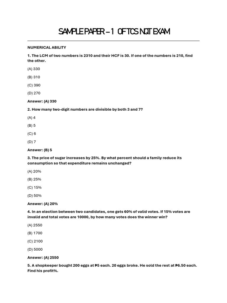 Tcs NQT 2026 Sample Papers-1 | PDF
