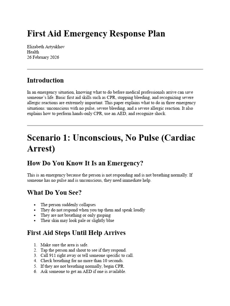 First Aid Emergency Response Plan | PDF