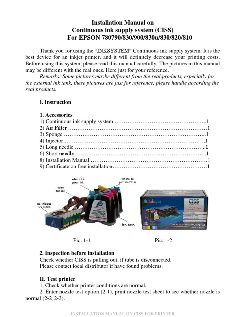 CISS Installation Guide for Epson Printers | PDF | Damages | Printer ...