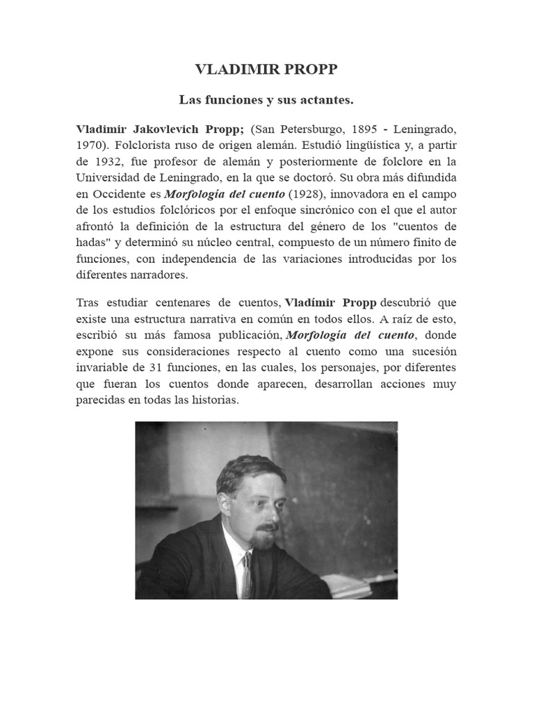 Vladimir Propp. Las Funciones y Sus Actantes | PDF | Información | Héroe