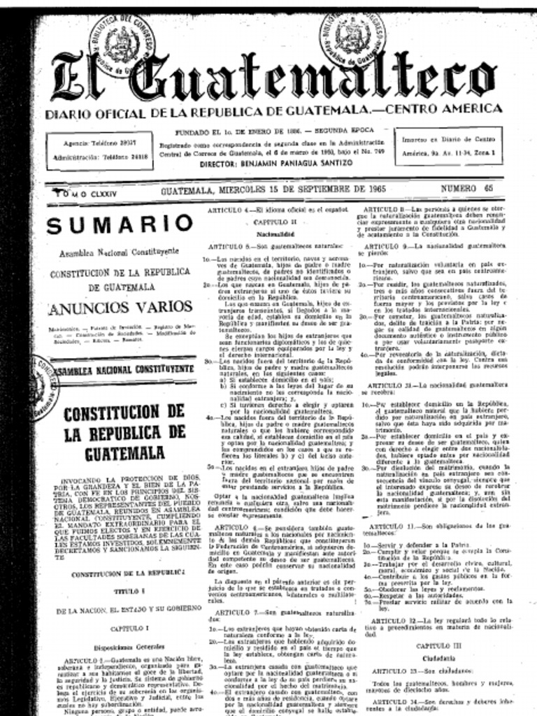 Constitución de la República de Guatemala, emitida por la Asamblea