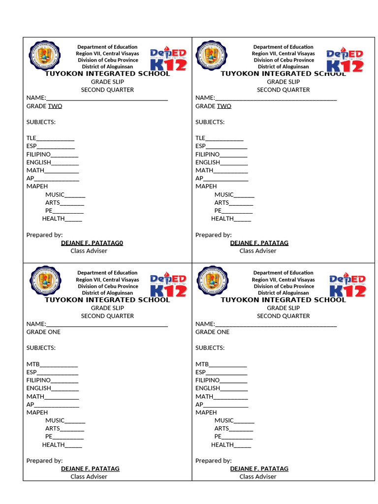 Grade Slip | PDF