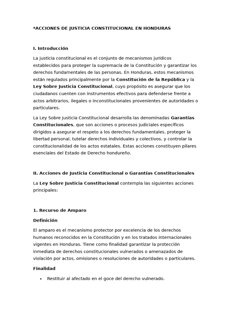 Acciones de Justicia Constitucional en Honduras | PDF