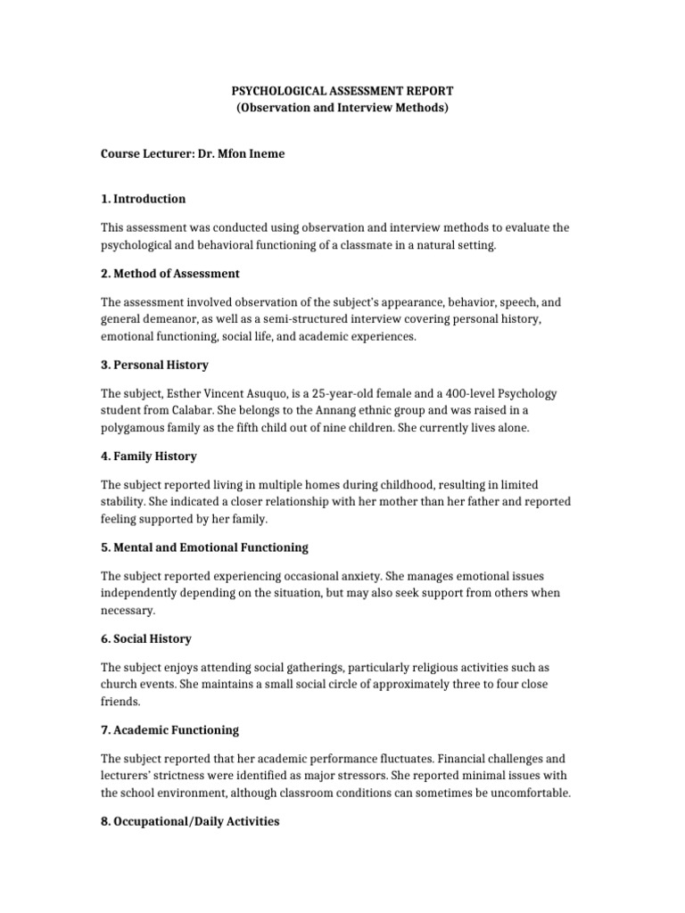 Psychological Assessment Report | PDF | Stress (Biology) | Psychology