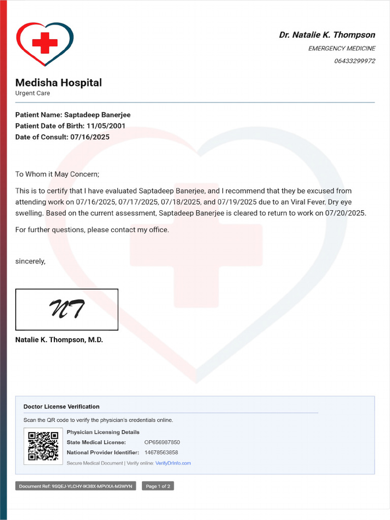 Doctor Note With Signature | PDF