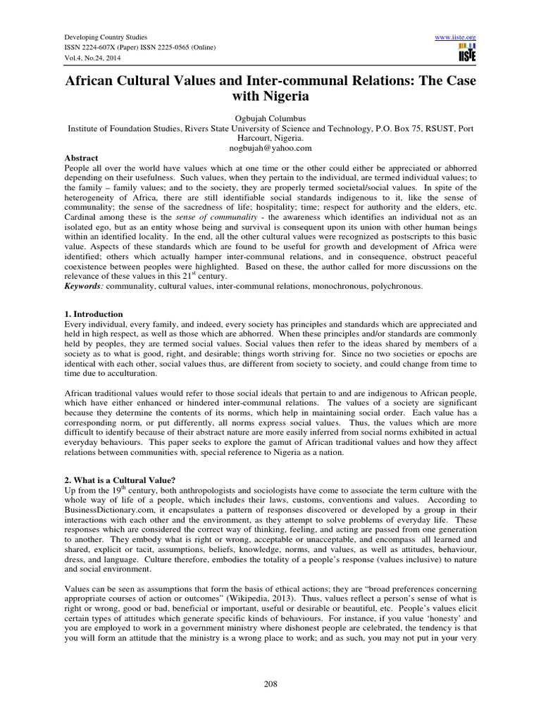 African Cultural Values and Inter Commun | PDF | Value (Ethics) | Rituals