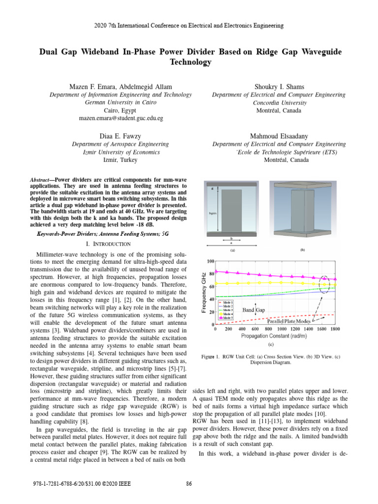 Dual Gap Wideband In-Phase Power Divider Based On Ridge Gap Waveguide ...