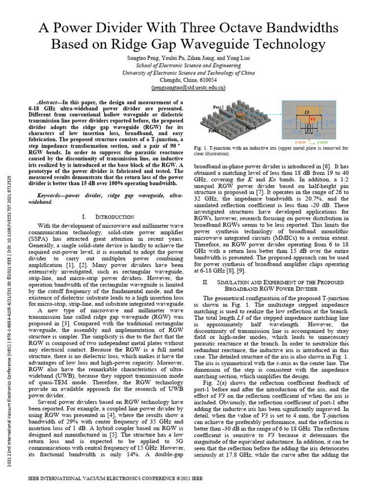A Power Divider With Three Octave Bandwidths Based On Ridge Gap ...