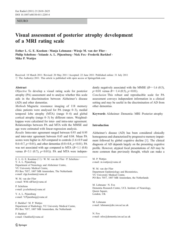 Atrofia Posterior Escala Visual - Koedam | PDF | Alzheimer's Disease ...