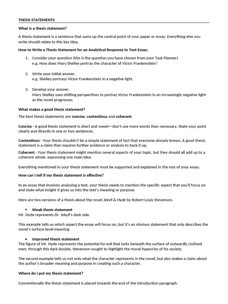 Developing A Thesis Statement | PDF | Essays | Strange Case Of Dr ...