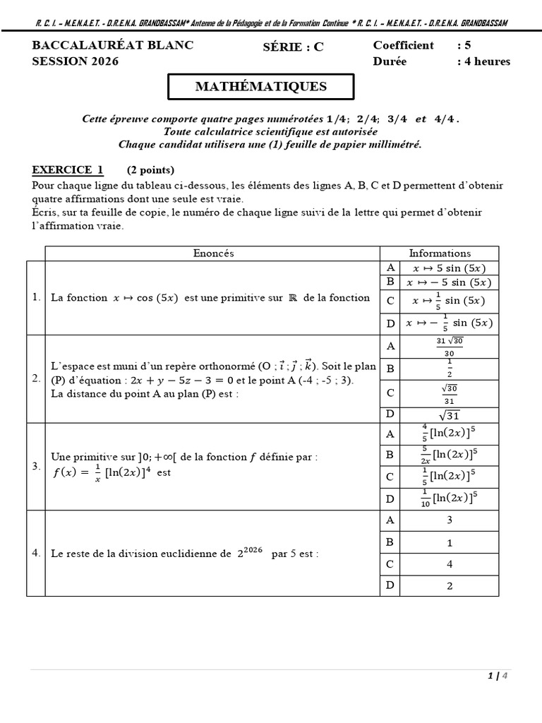 Maths Bac C | PDF | Nombre complexe | Limite (mathématiques)