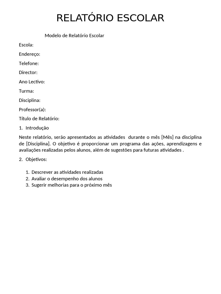 Modelo de Relatório Escola | PDF