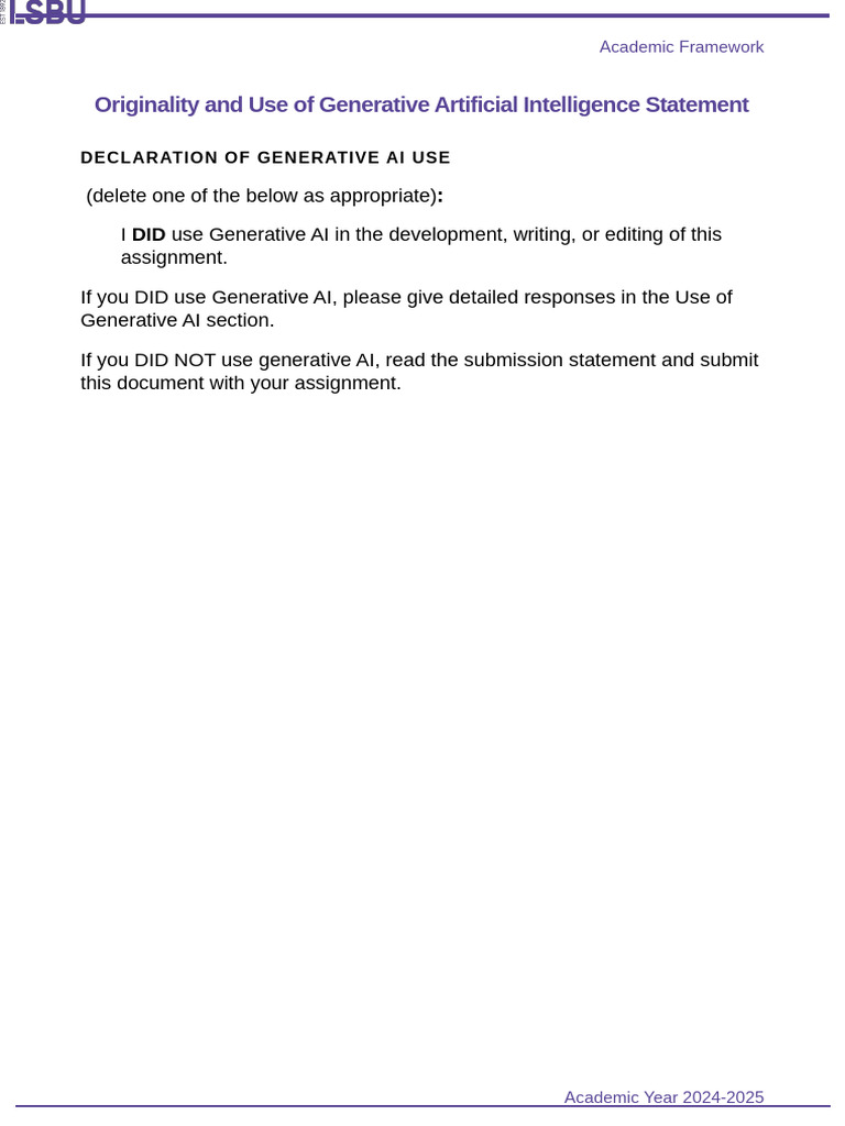 Originalityand Useof Generative Artificial Intelligence Statement 1 ...