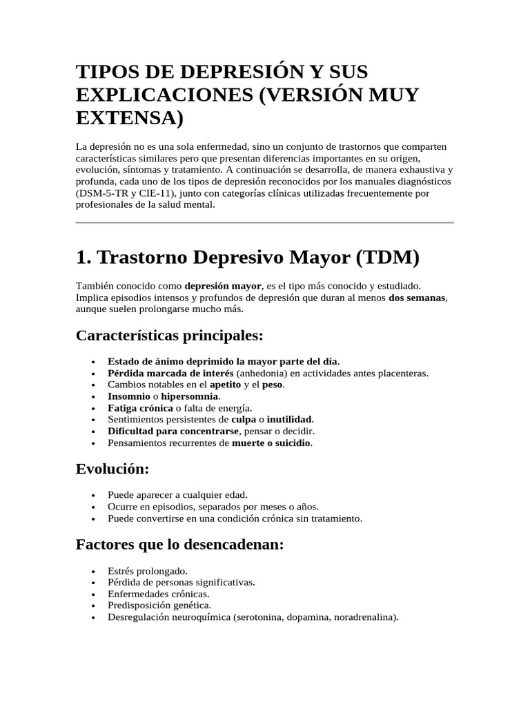 Tipos de Depresión y Sus Explicaciones | PDF