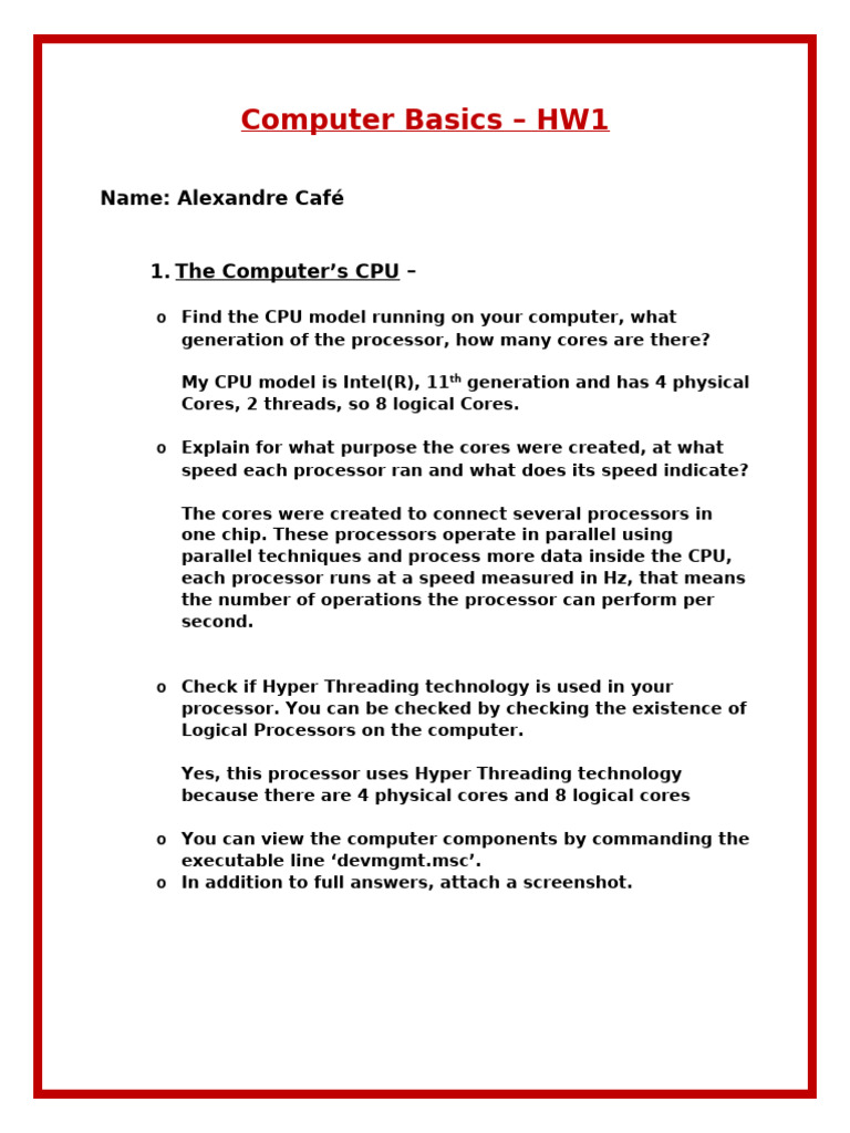 Computer Basics-HW1 | PDF | Central Processing Unit | Multi Core Processor
