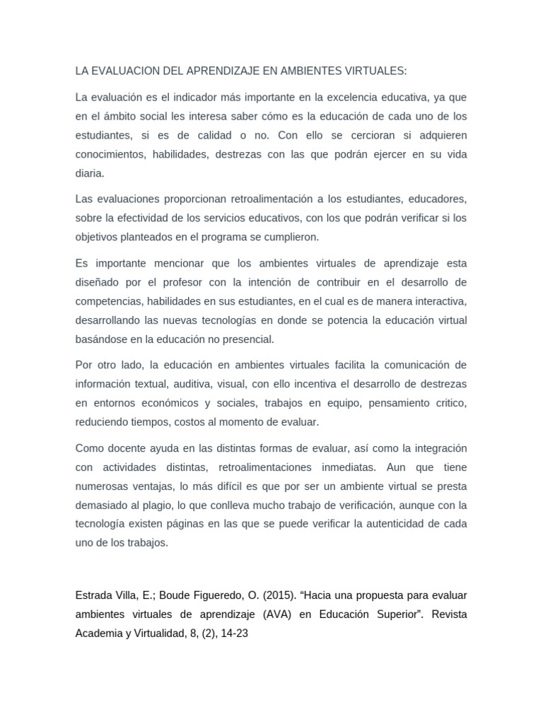 La Evaluacion Del Aprendizaje en Ambientes Virtuales | PDF ...