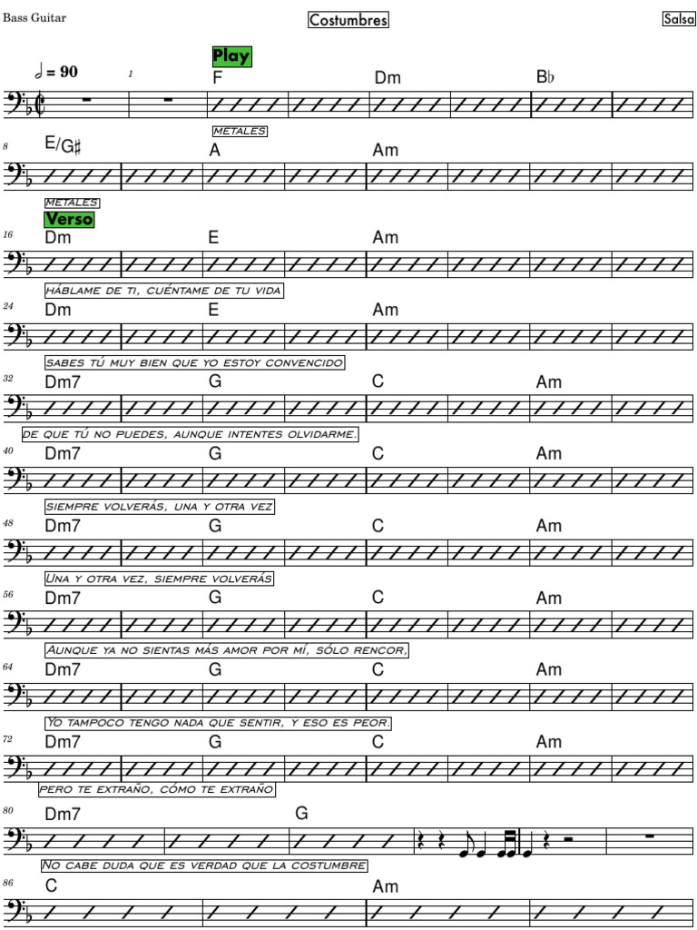 Costumbres Salsa-Bass Guitar | PDF