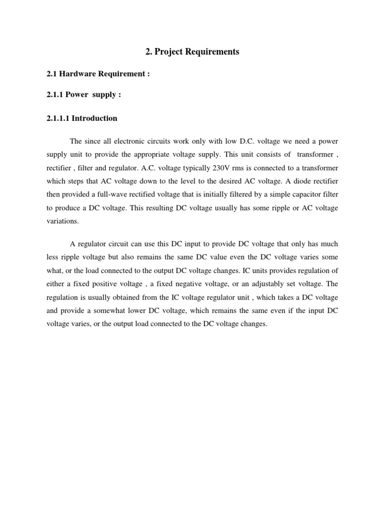 Project Requirements: 2.1 Hardware Requirement: 2.1.1 Power Supply | PDF
