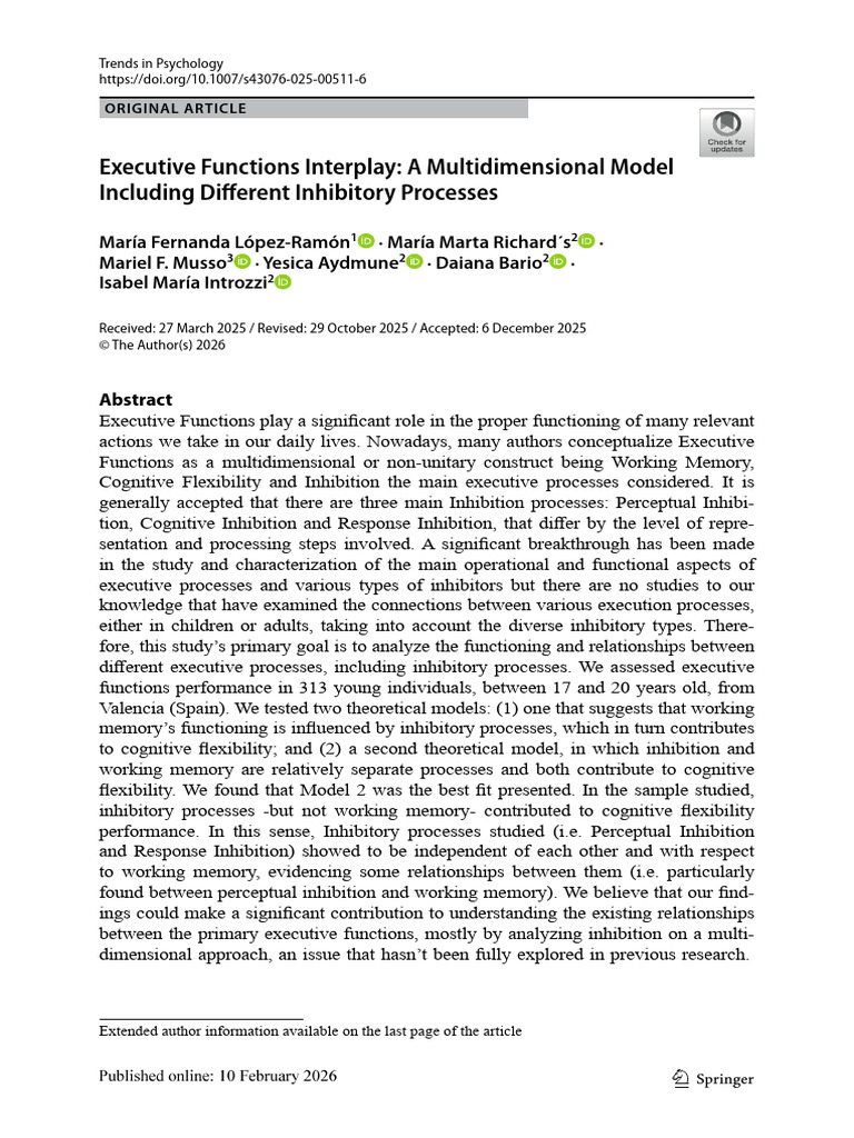 Executive Functions Interplay: A Multidimensional Model Including ...