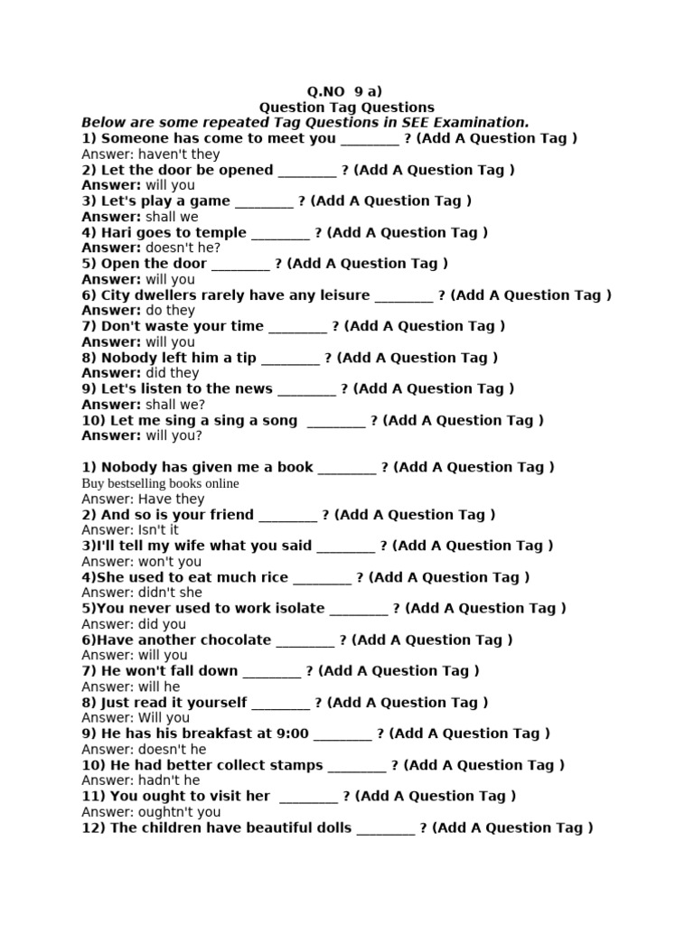 Q No 10 Grammar With Solution | PDF | Question | Grammar
