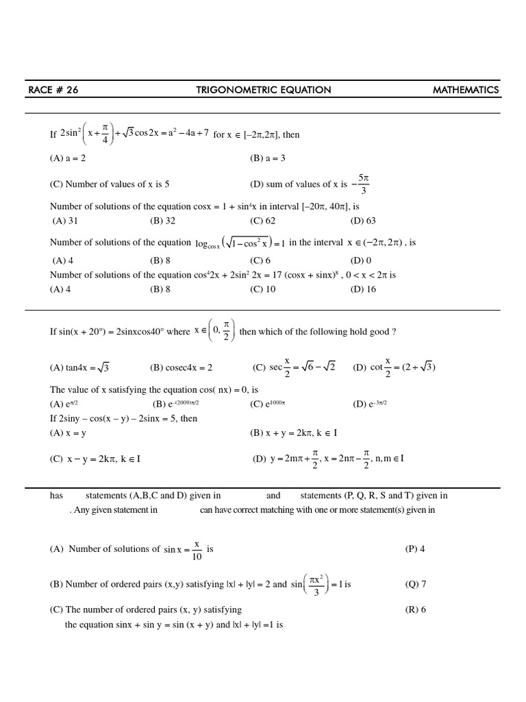 Race 26 Trigonometric Equation | PDF | Algebra | Euclidean Geometry