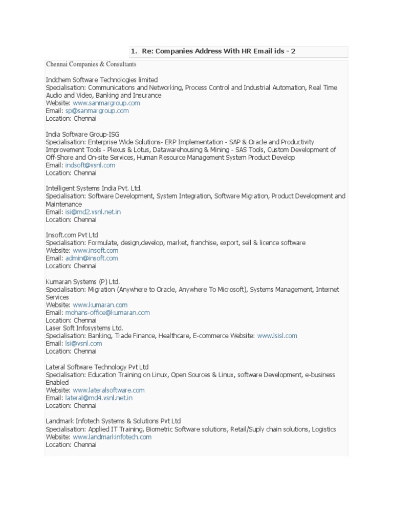 Companies Email Ids | PDF | Enterprise Resource Planning | Websites