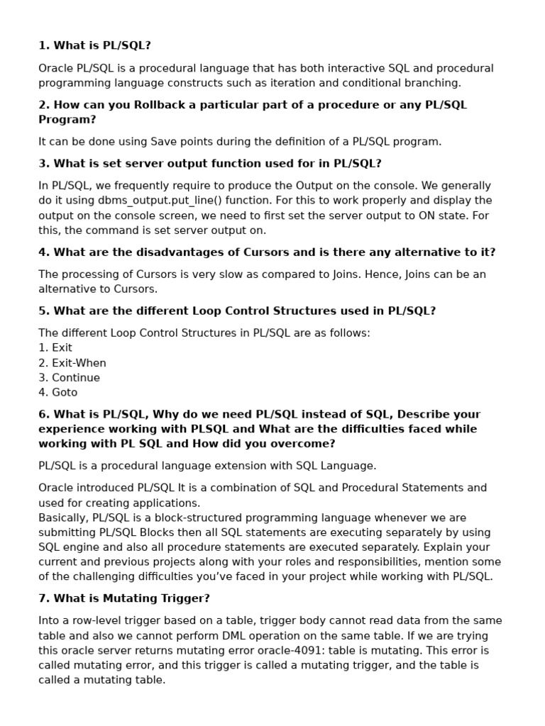 PLSQL Interview Questions | PDF