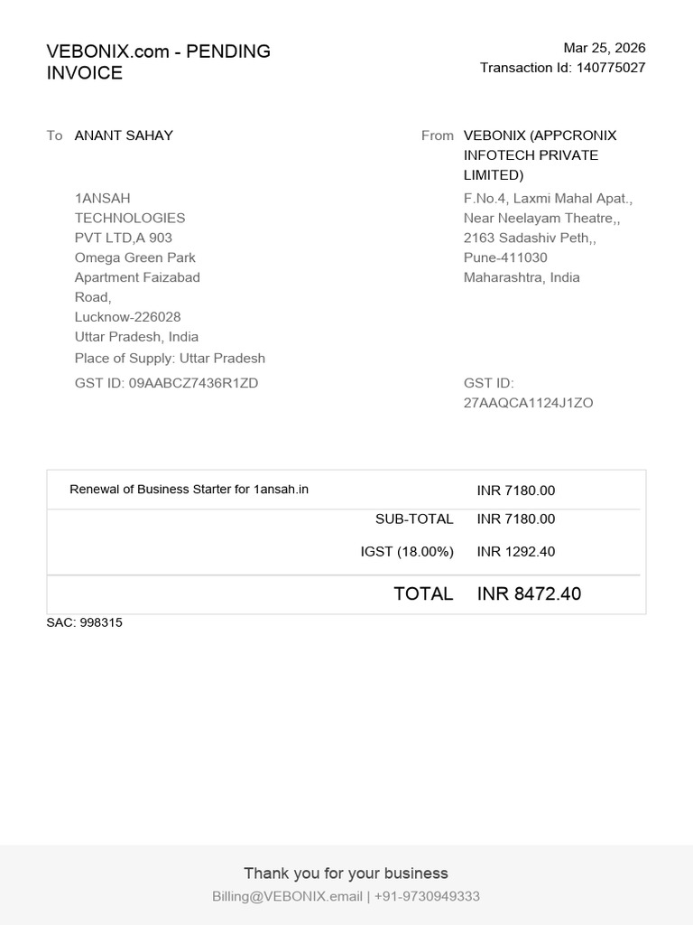 Pending Invoice 140775027 | PDF