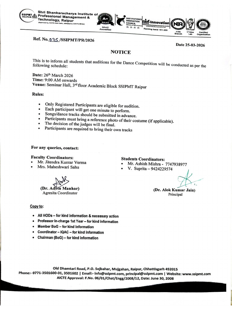 Notice - Auditions For Dance Competition | PDF